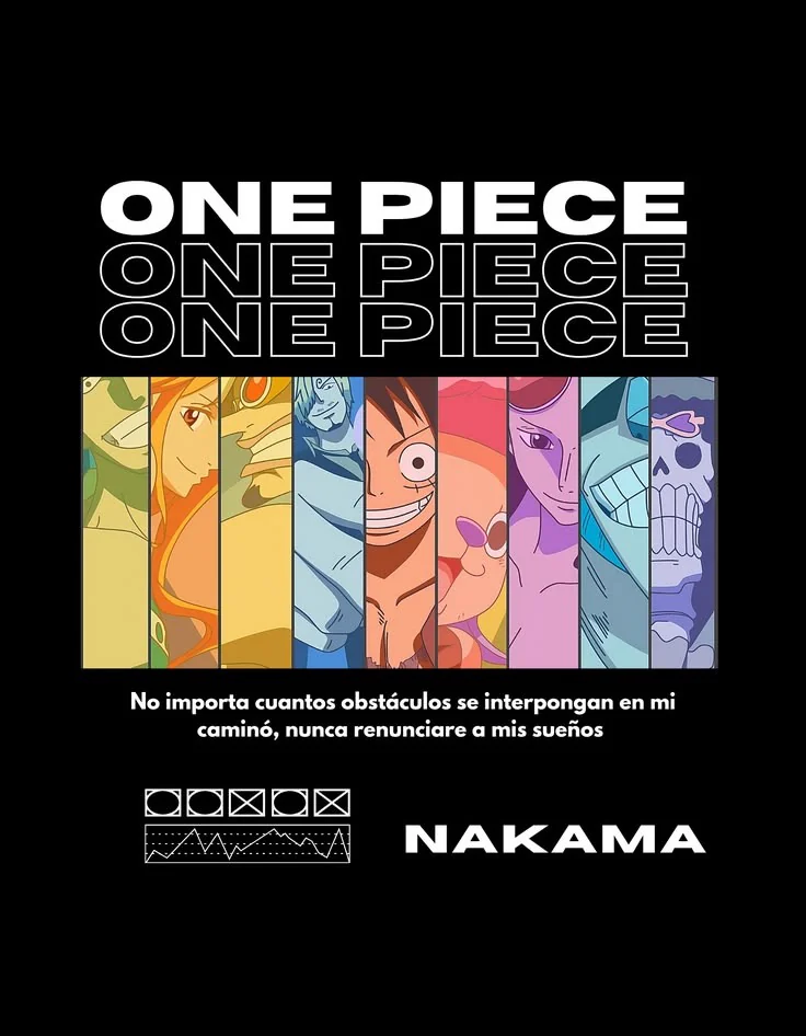 Poster of the nine Straw Hats under the words One Piece and Nakama